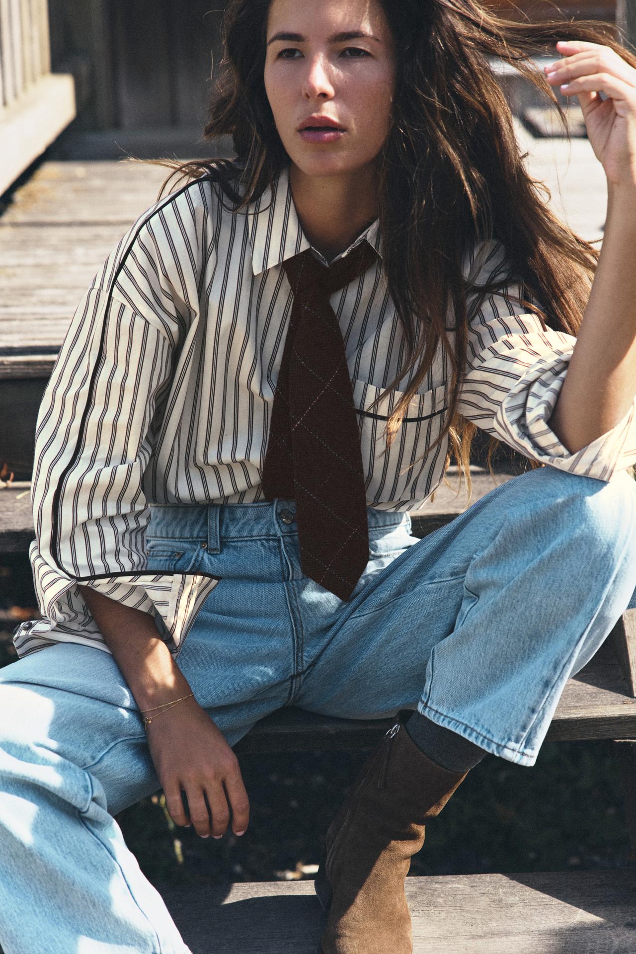 CONTRAST PIPING STRIPED SHIRT