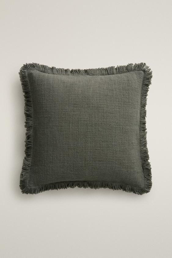 Zara STRIPED FRINGE THROW PILLOW COVER - Blue gray - Image 0