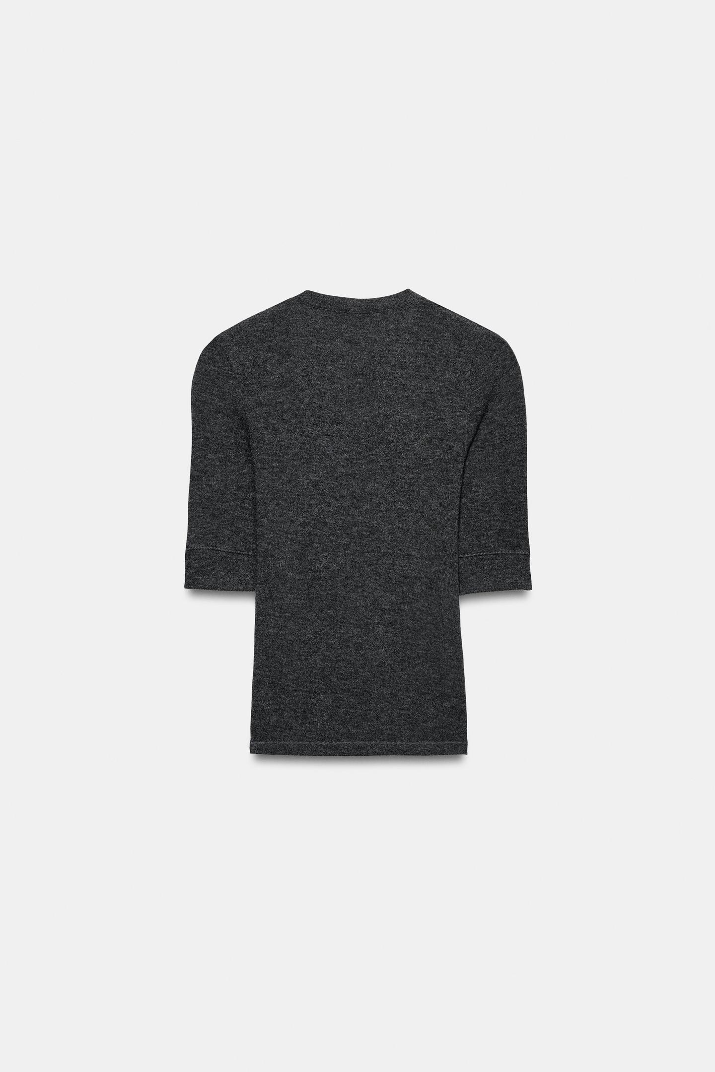 Женская футболка Zara V-NECK, цвет: Антрацитовый серый — фото 7