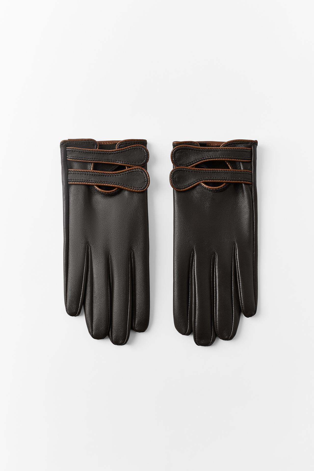 100% LEATHER DOUBLE STRAP GLOVES — Brown