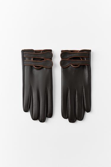 100% LEATHER DOUBLE STRAP GLOVES — Brown 1