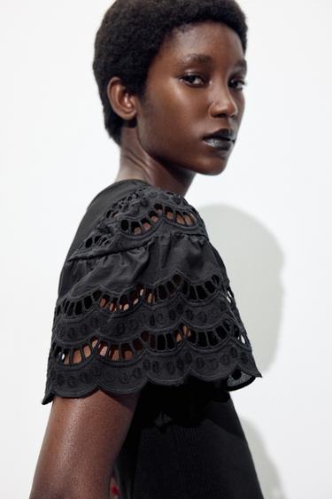Zara EMBROIDERED SLEEVE SHIRT - Black