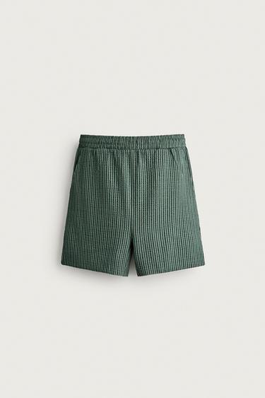 COMFORT SEERSUCKER REGULAR FIT BERMUDA SHORTS - Green by Zara