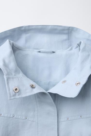 LINEN STUDDED JACKET - Sky blue by Zara - Image 2