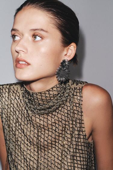 DOUBLE FLOWER EARRINGS - Silver by Zara