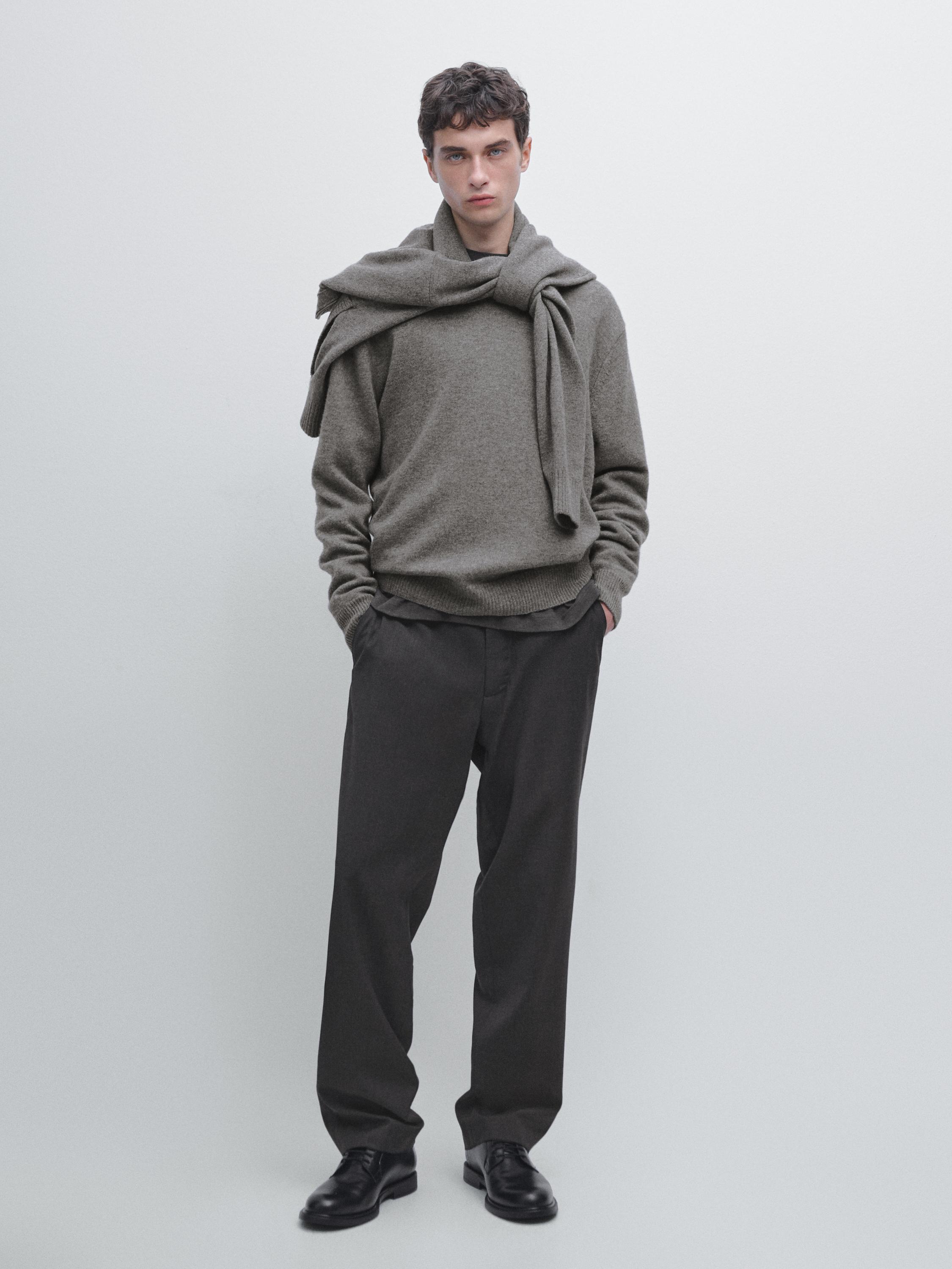 Wool blend crew neck knit sweater