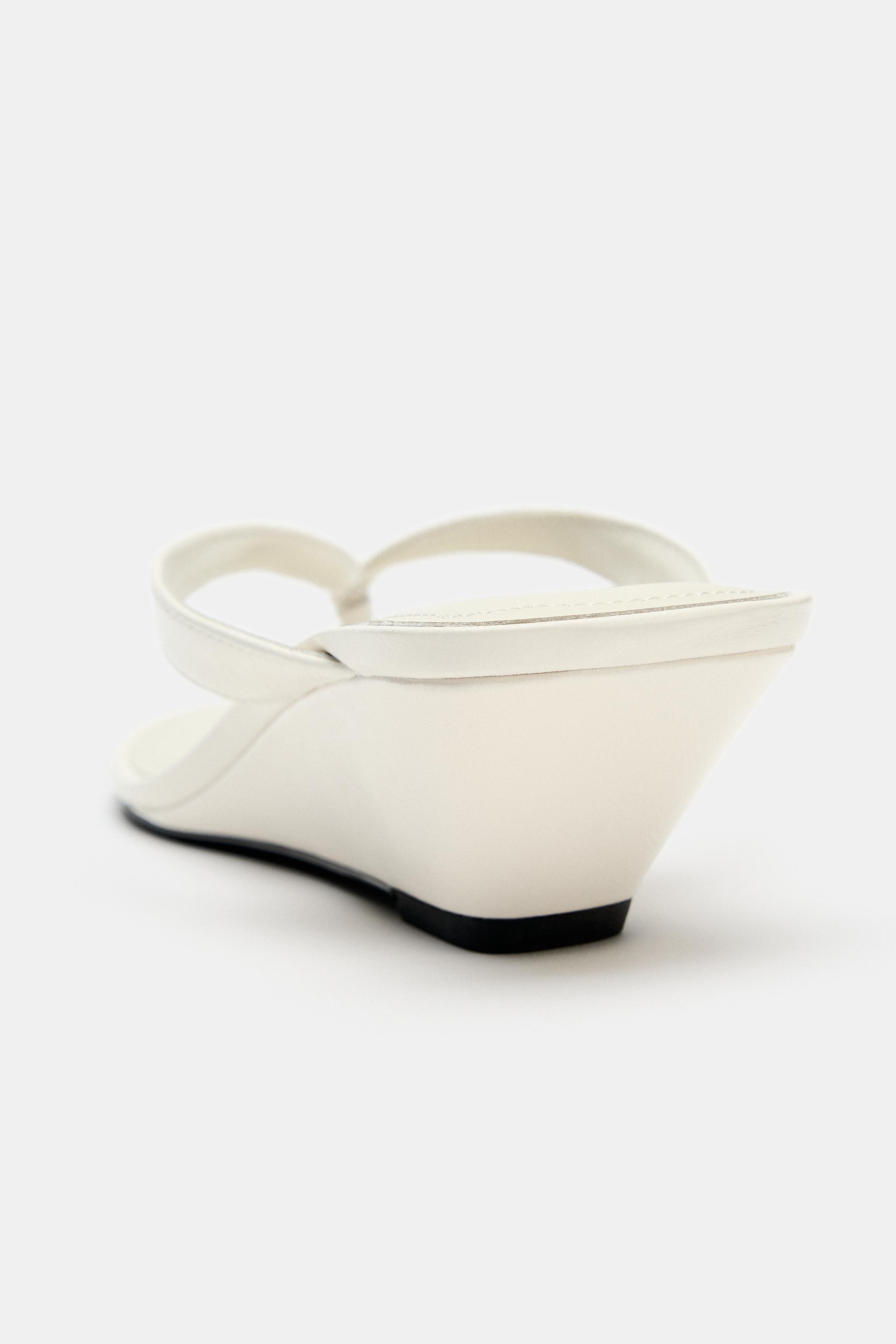 Женские сандалии Zara LEATHER WEDGE SANDALS — фото 6