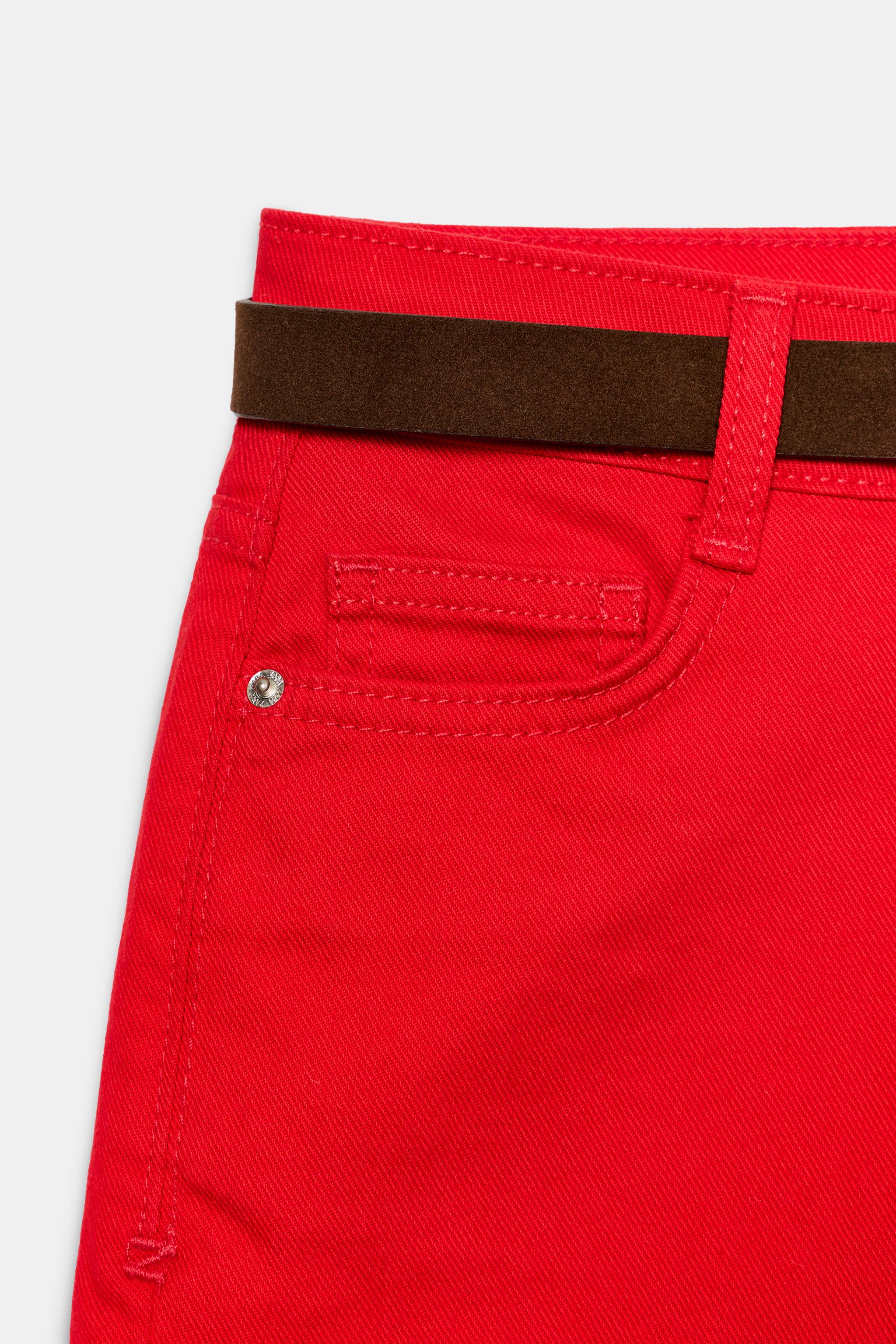 Zara Z1975 YÜKSEK BEL GENİŞ PAÇA KISA PAÇA KEMERLİ JEAN görsel 4