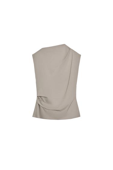 DRAPED COTTON TOP - Blue grey by Zara