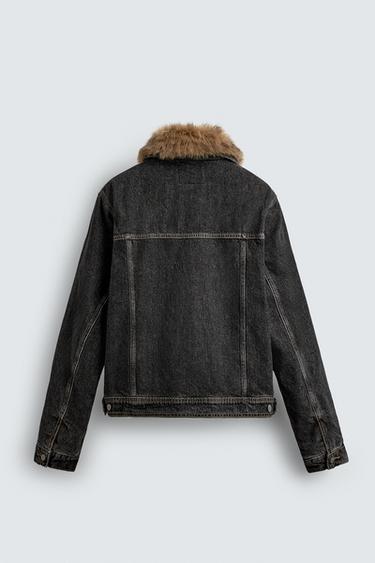 VESTE EN DENIM AVEC COL EFFET FOURRURE - Charbon de Zara - Image 9