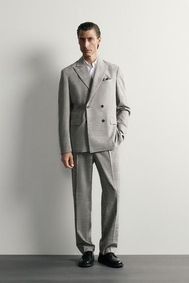 REGULAR FIT WOOL BLEND CHECK SUIT - Khaki by Zara