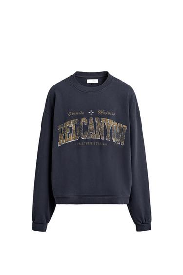 WASHED PRINTED TEXT SWEATSHIRT