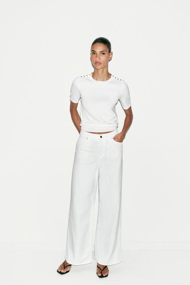 HAUT EN MAILLE BASIQUE À MANCHES COURTES - Blanc de Zara