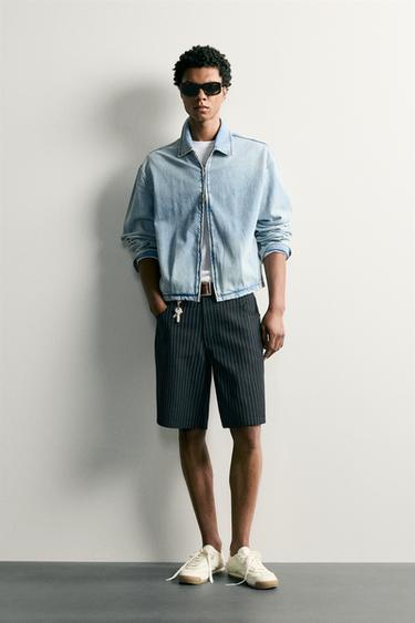 BAGGY FIT PINSTRIPE BERMUDA SHORTS - Dark navy by Zara