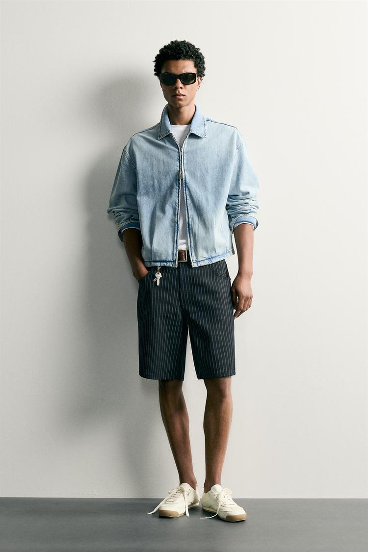 BAGGY FIT PINSTRIPE BERMUDA SHORTS