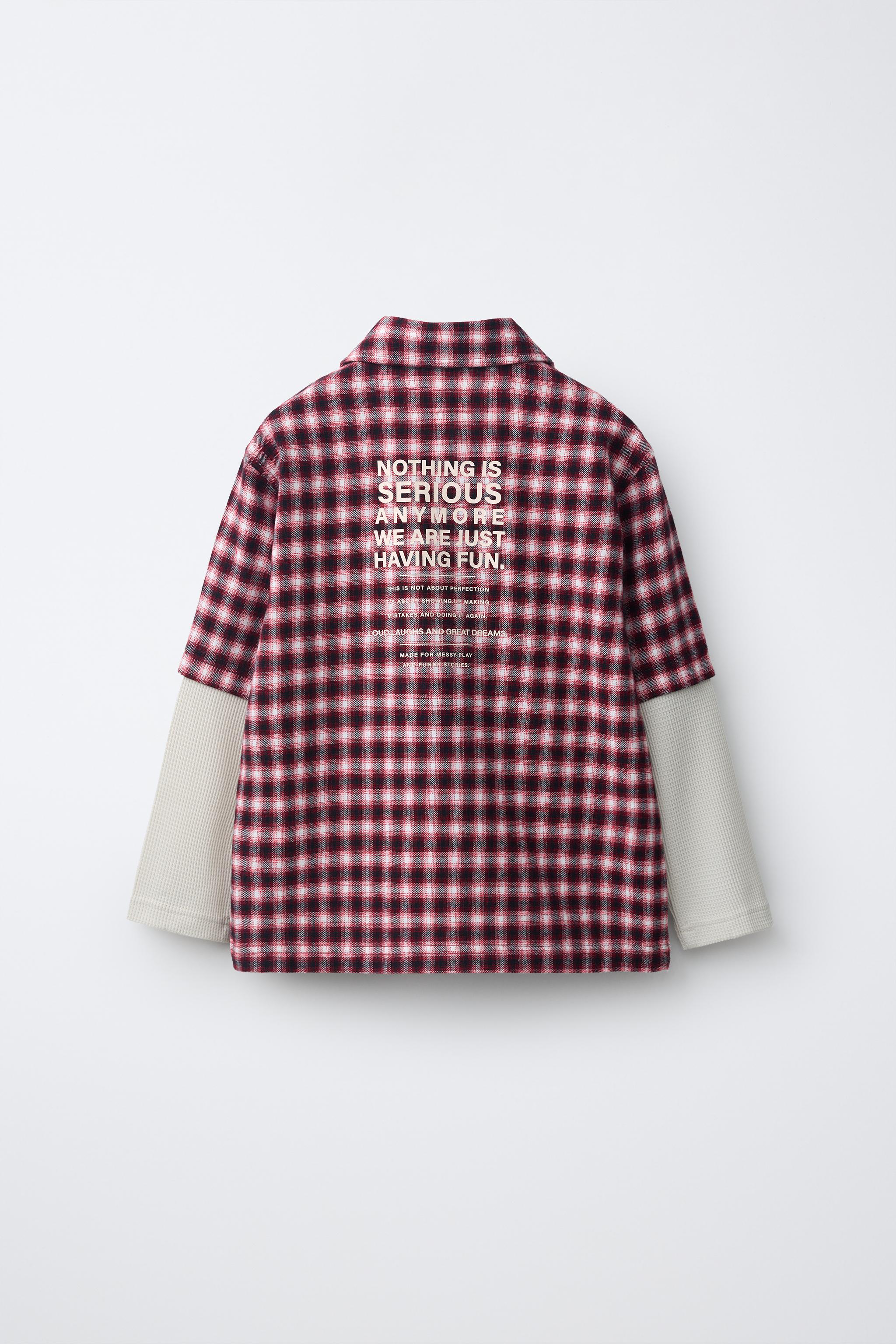 DOUBLE-SLEEVE PLAID PRINT SHIRT