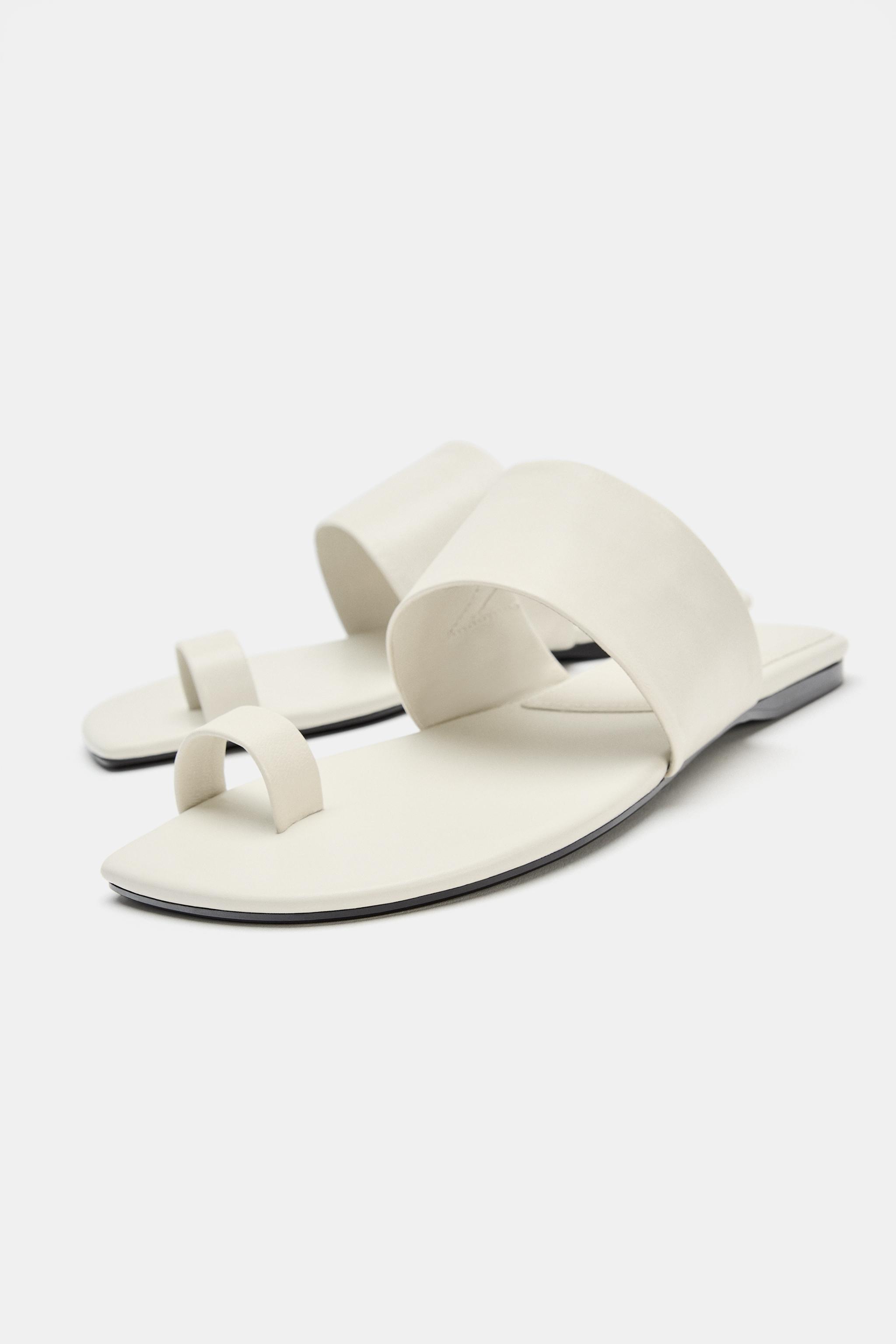 Женские сандалии Zara LIMITED EDITION LEATHER FLAT SANDALS — фото 4