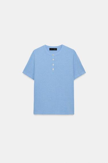 ボタン付きニットトップスライトブルーZaraのボタン付きニットトップス - ライトブルー 