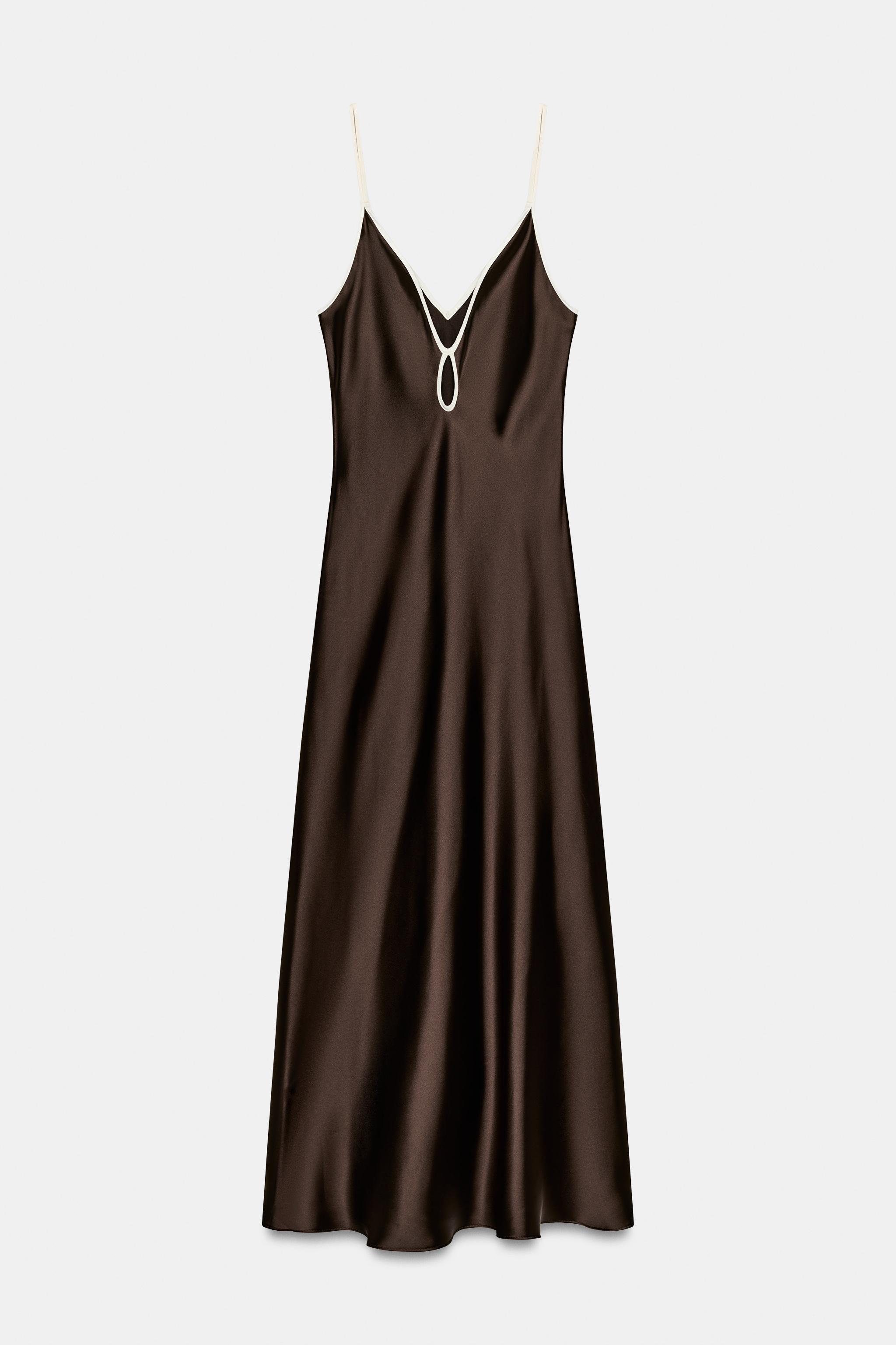 CONTRAST TRIM SATIN MIDI DRESS