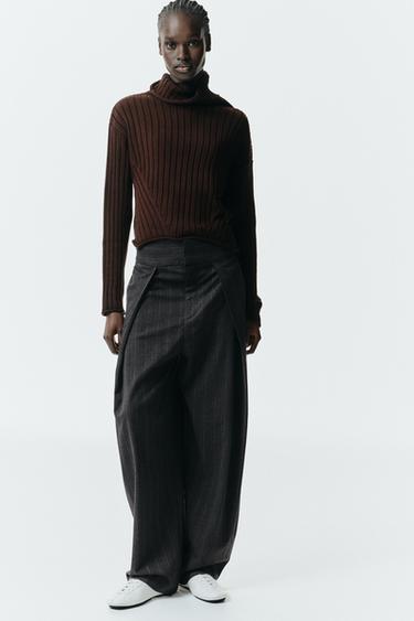 BALLOON STRIPED PLEATED TROUSERS - Grey marl by Zara