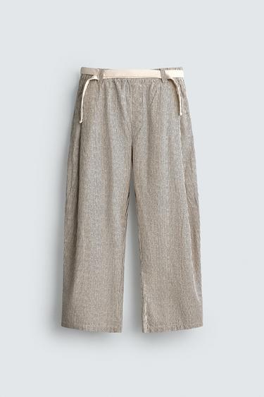 STRIPED WIDE-LEG TROUSERS WITH BELT - striped by Zara