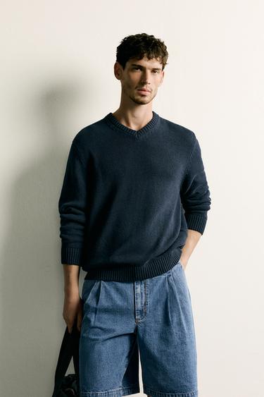 JERSEY REGULAR FIT ALGODÓN - LINO - Marino de Zara