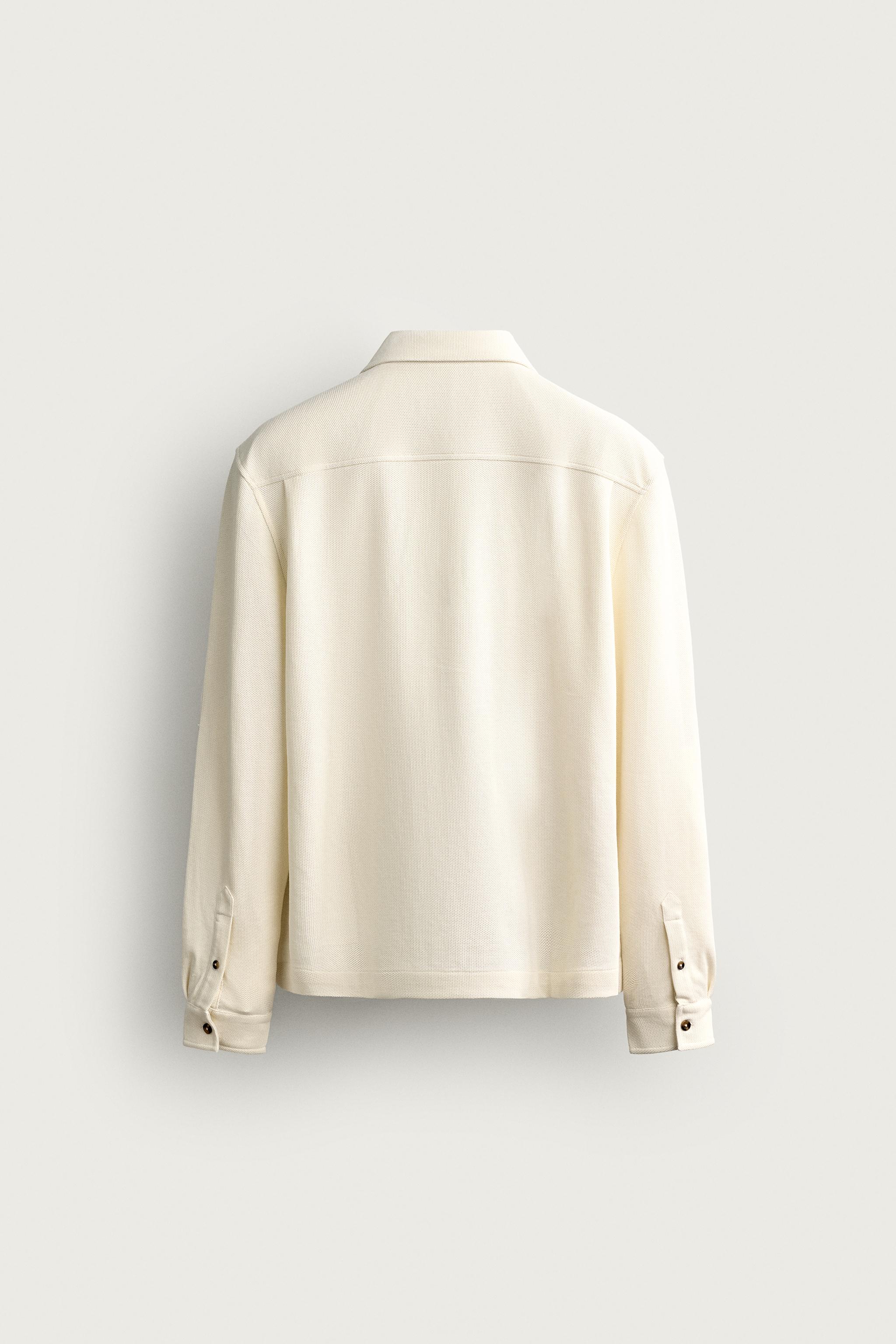 CONTRAST POCKET PIQUE SHIRT — Ecru