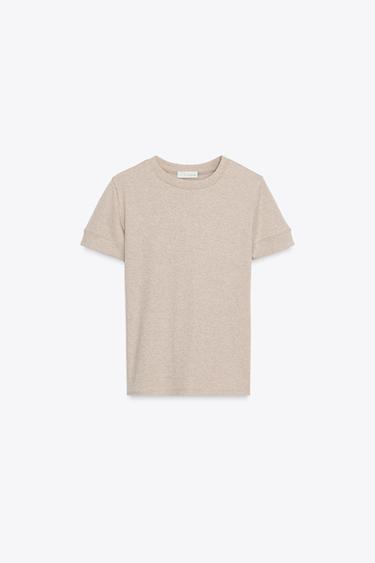 MINIMAAL T-SHIRT MET KORTE MOUWEN - Beige gemêleerd van Zara