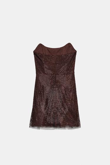 RED STRAPLESS SEQUIN DRESS - Aubergine by Zara - Image 7