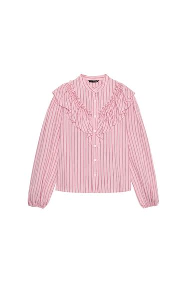 STRIPED SHIRT WITH RUFFLES - Pink by Zara