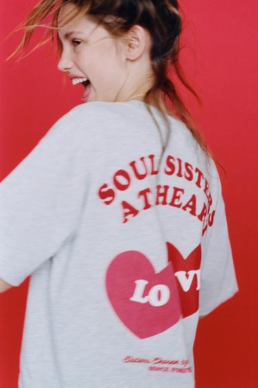 HEART PRINT T-SHIRT - Grey / Tan by Zara