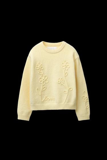 CORDED FLORAL KNIT SWEATER - Yellow by Zara - Image 0
