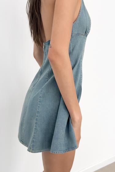 ROBE COURTE À ENCOLURE AMÉRICAINE - Bleu de Zara - Image 4