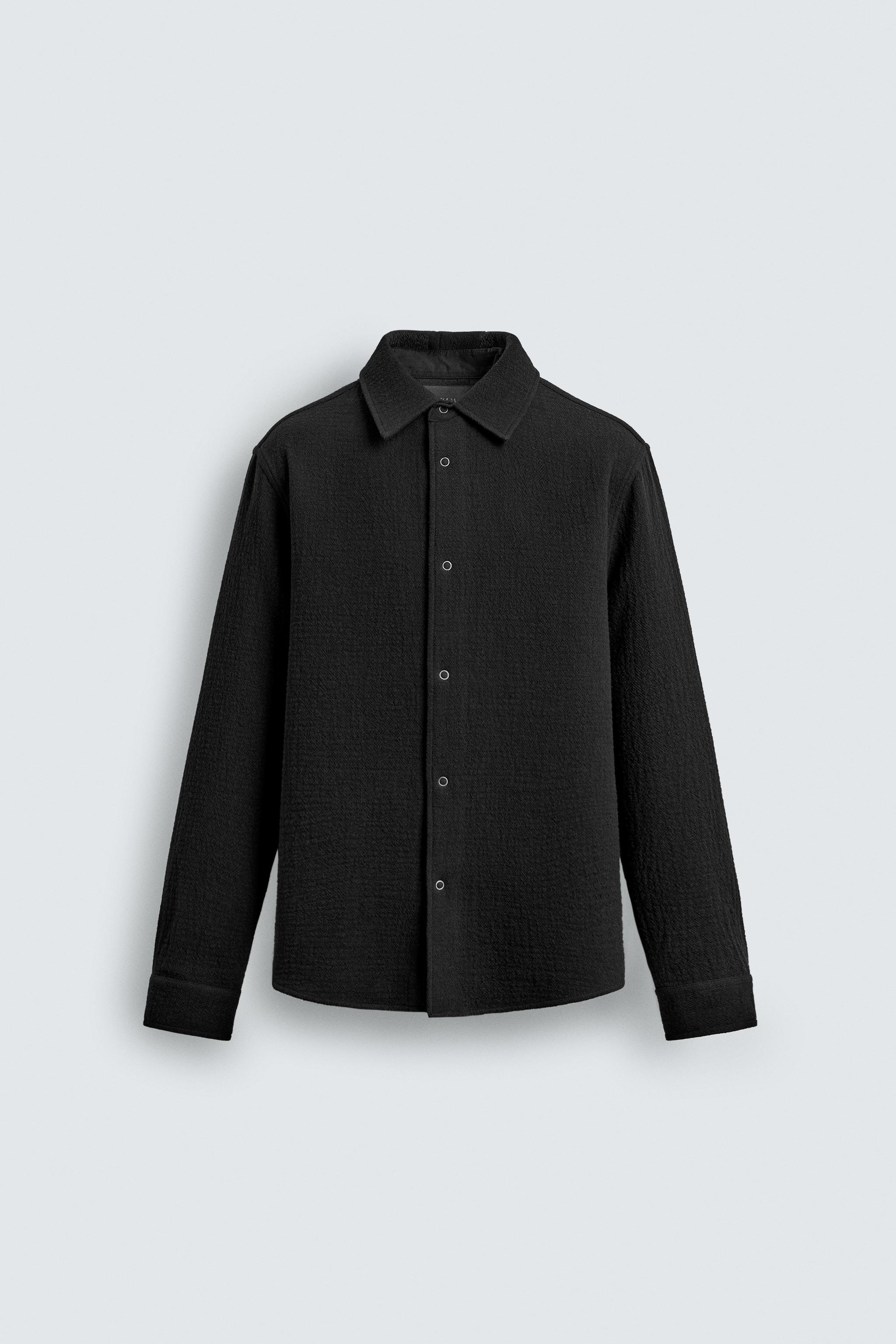 テクスチャー リラックスフィットシャツジャケット - ブラック | ZARA
