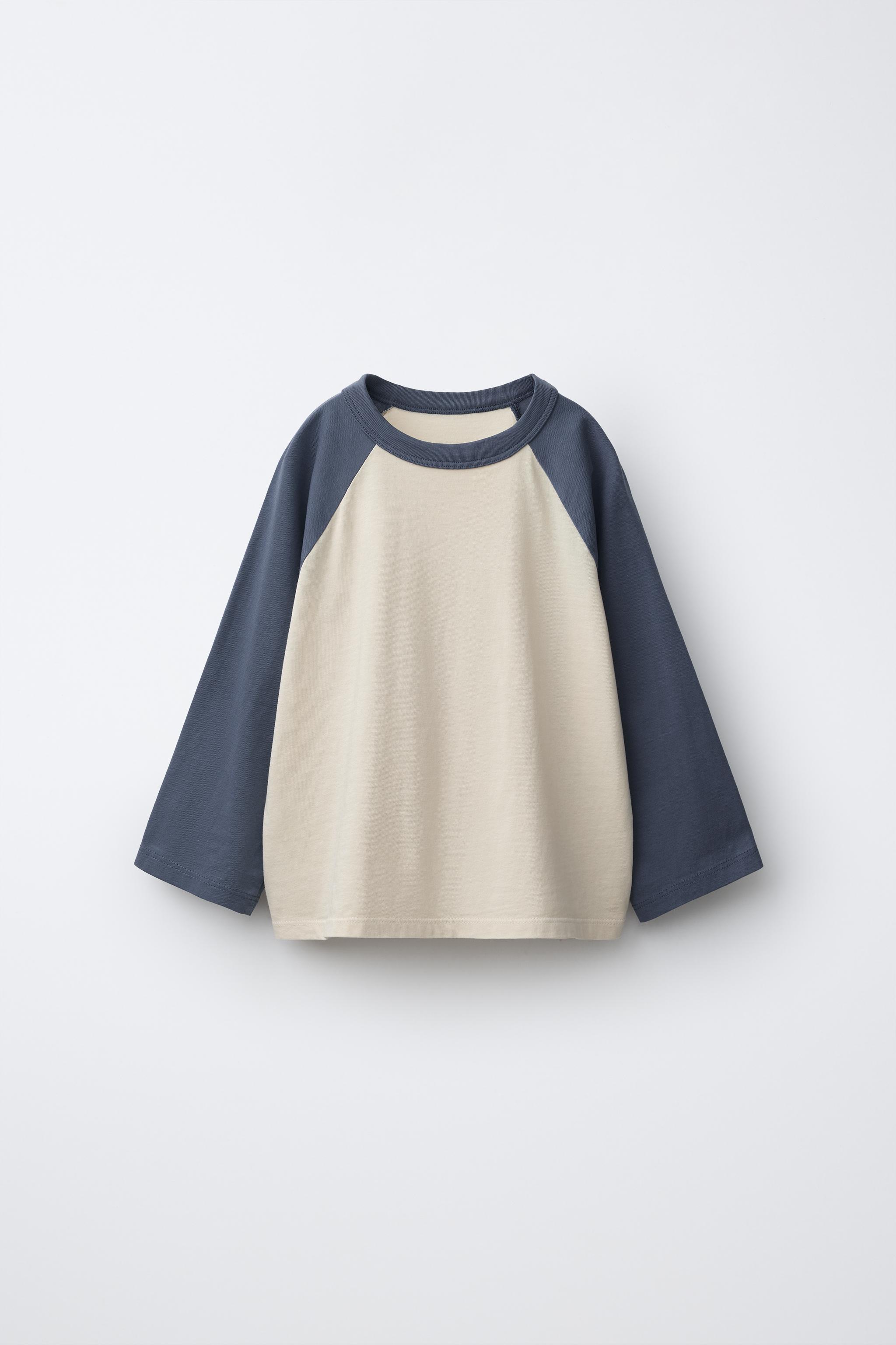 RAGLAN SLEEVE T-SHIRT - Ecru / Blue | ZARA Turkey