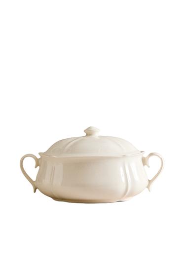 EARTHENWARE TUREEN WITH RAISED-DESIGN EDGE - Ecru by Zara