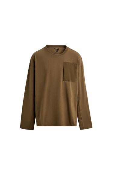 LONG SLEEVE T-SHIRT WITH POCKET - Light brown by Zara