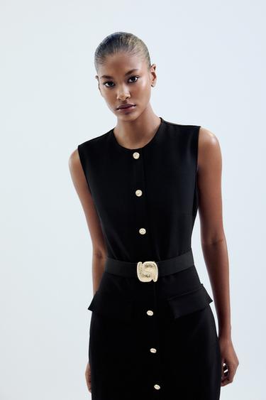 ROBE MIDI EN CRÊPE AVEC CEINTURE - Noir de Zara - Image 1