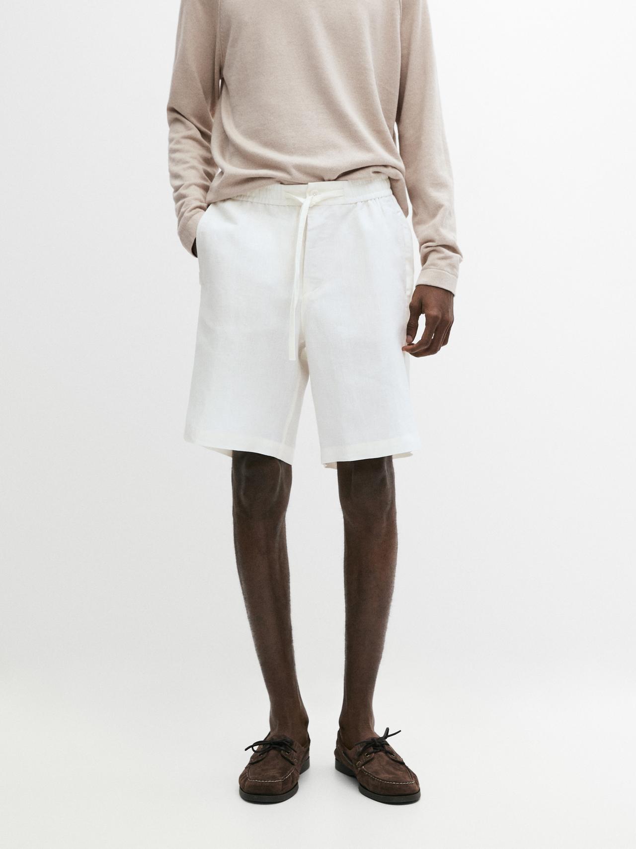 100% linen short Bermuda shorts — Oyster-white