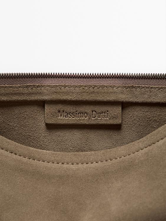 Small split suede leather pouch bag with knot