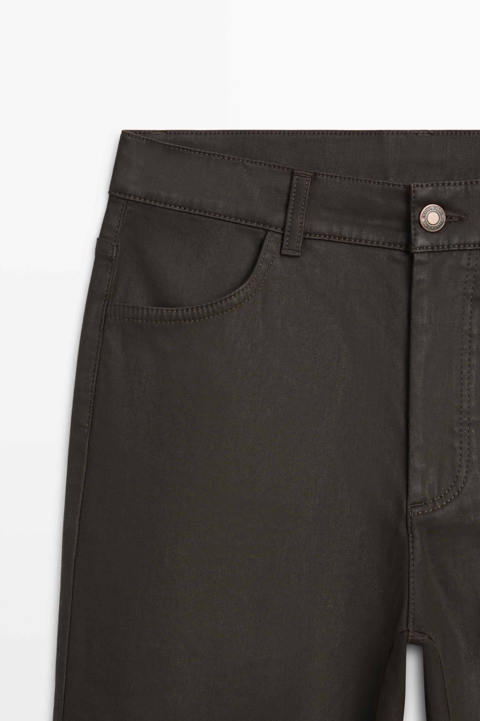 Waxed straight-leg pants — Brown