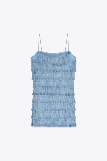 FRINGED SHORT DRESS - Blue by Zara - Image 4