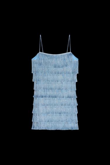 KURZES KLEID MIT FRANSEN - Blau von Zara