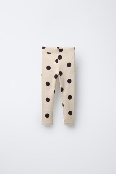 PRINTED RIBBED LEGGINGS - Ecru / Brown by Zara