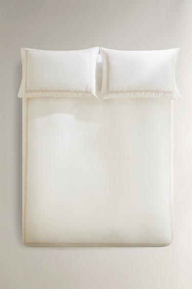 SATEEN DUVET COVER WITH FLORAL BORDER - Cava by Zara - Image 0