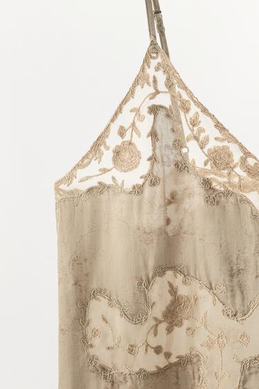 ZW COLLECTION EMBROIDERED CAMISOLE TOP - Grey / Beige by Zara - Image 7