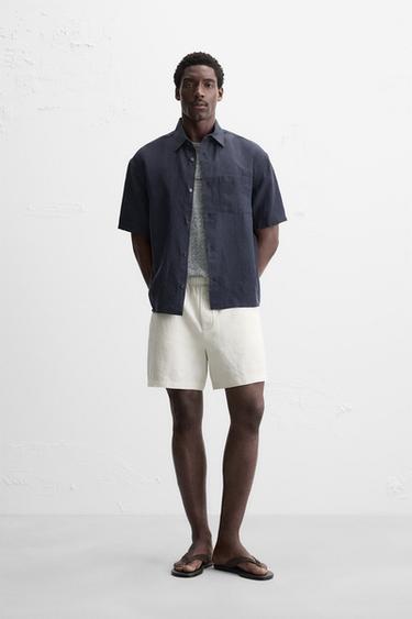 חולצה 100% קנבוס - נייבי כהה של Zara