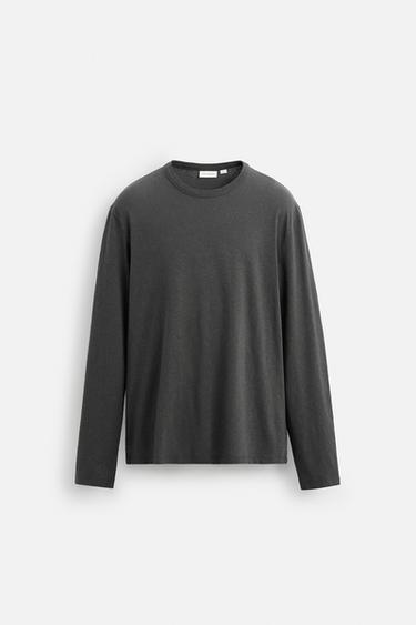 Zara 棉質 - 漢麻 T 恤 - 煤灰色