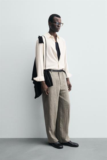 CHEMISE COTON - VISCOSE À RAYURES - Beige de Zara - Image 3