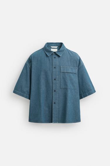 CHEMISE EN JEAN RELAXED FIT - Bleu / Vert de Zara - Image 5